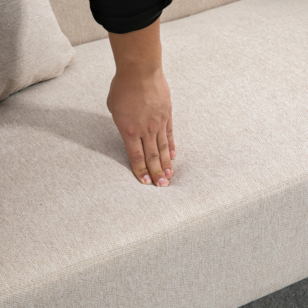 Dvivietė sofa su 2 pagalvėlėmis, kreminė ir natūralios medienos spalvos, 130 x 70 x 80 cm