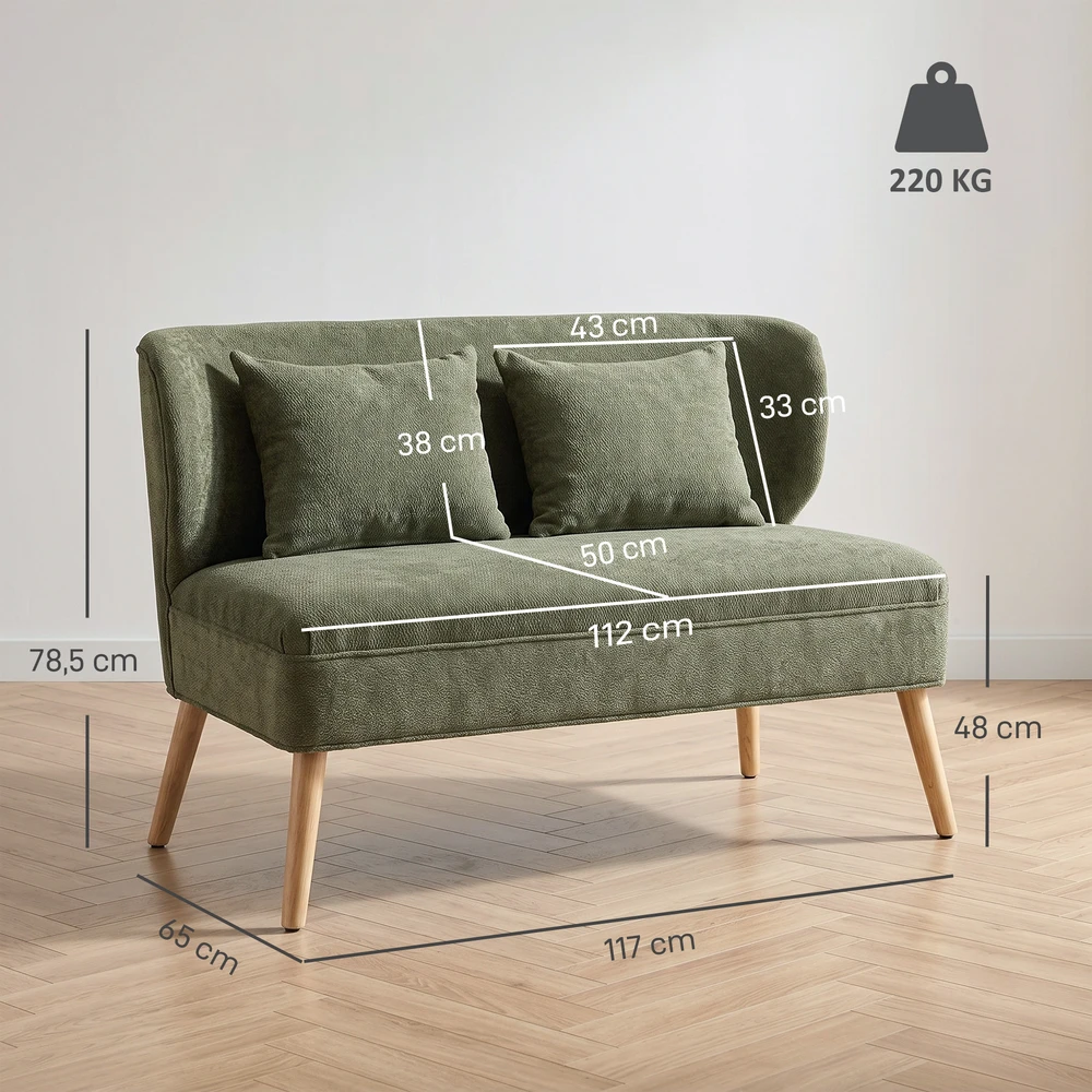 Dvivietė sofa su apmušalu, tamsiai žalia, 117 × 65 × 78,5 cm