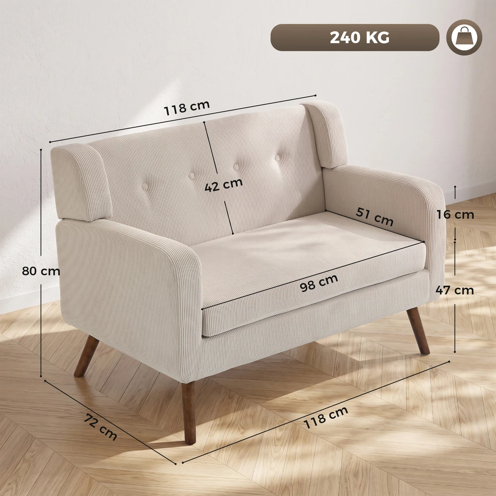 Dvivietė sofa su kišeninėmis spyruoklėmis ir velvetiniu audiniu, smėlinė/riešutmedžio, 118 × 72 × 80 cm