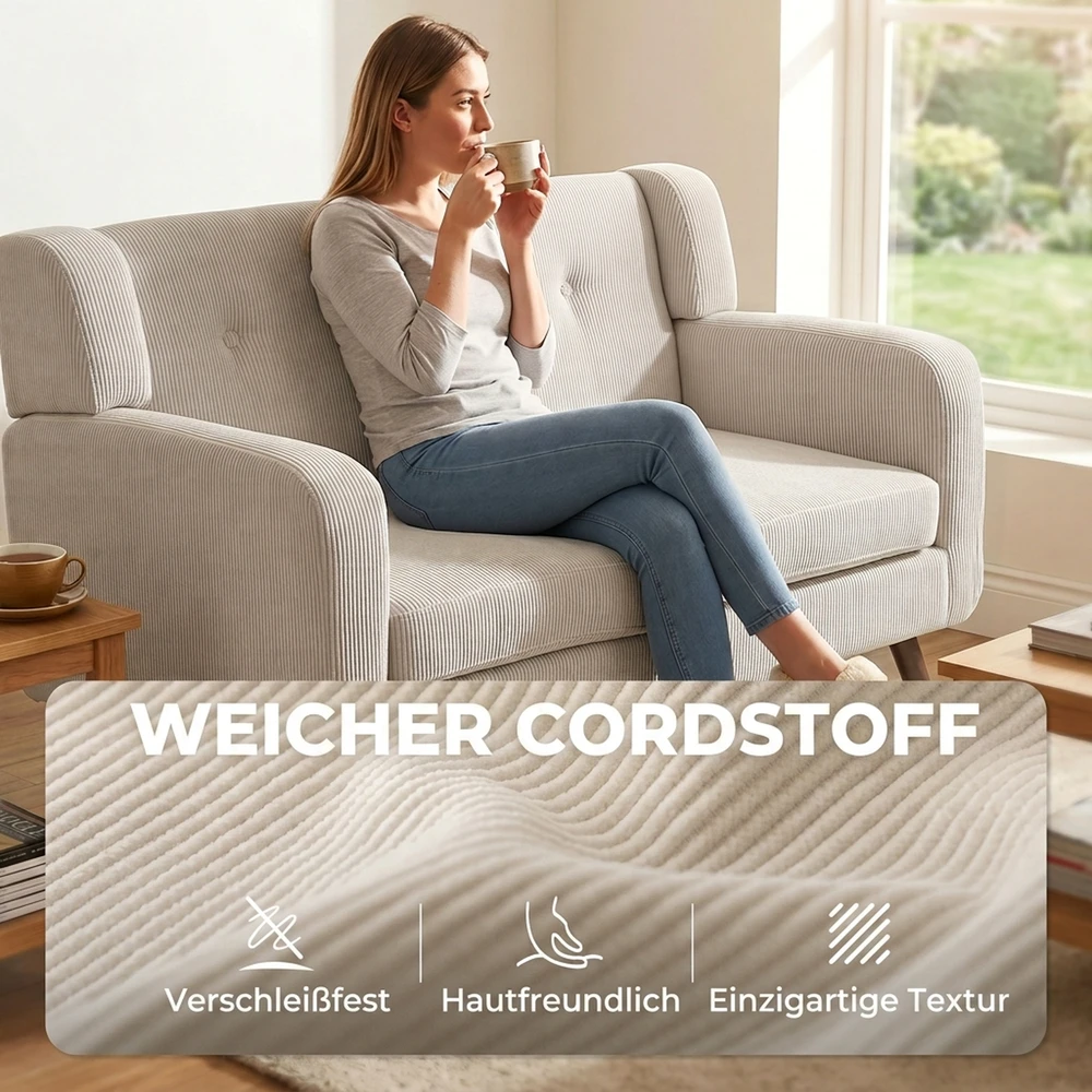 Dvivietė sofa su kišeninėmis spyruoklėmis ir velvetiniu audiniu, smėlinė/riešutmedžio, 118 × 72 × 80 cm