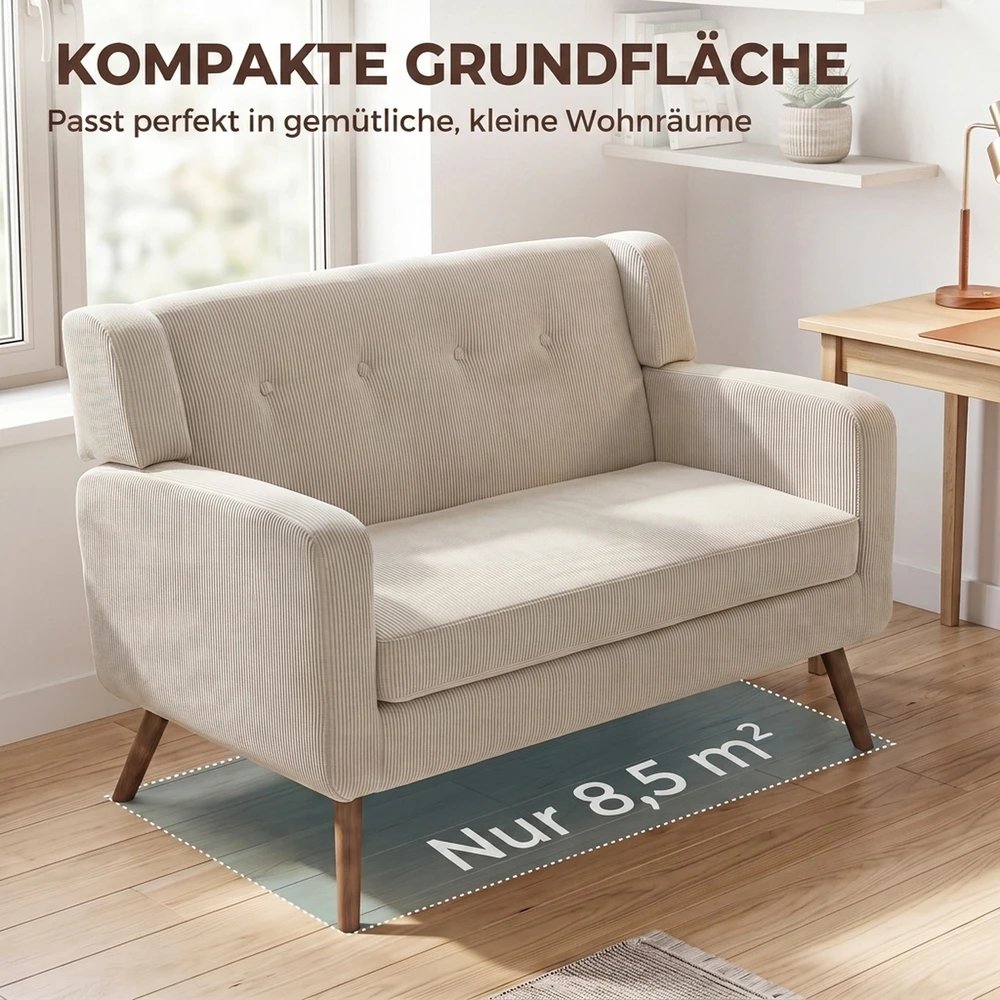 Dvivietė sofa su kišeninėmis spyruoklėmis ir velvetiniu audiniu, smėlinė/riešutmedžio, 118 × 72 × 80 cm