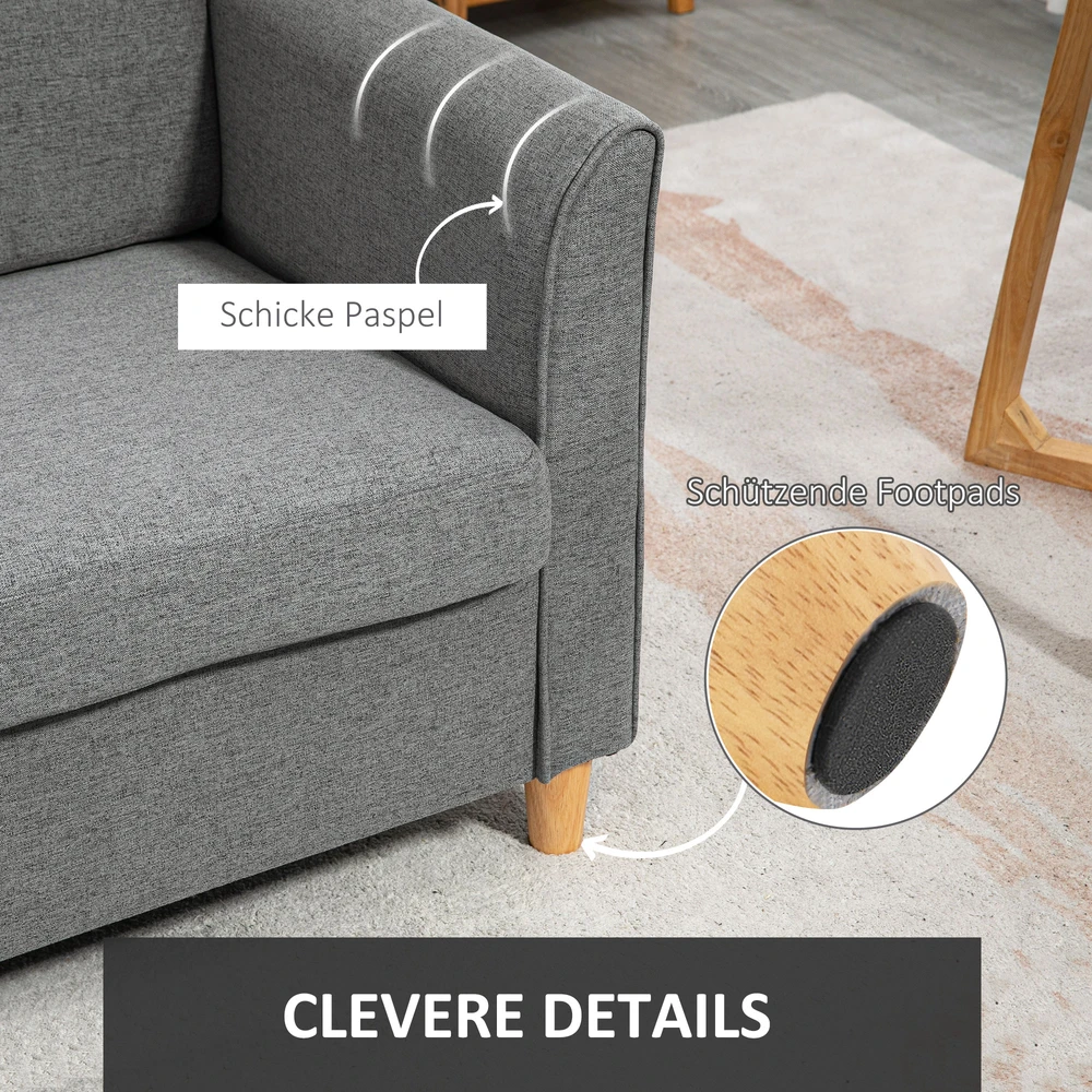 Homcom Dvivietė sofa su pagalvėlėmis, lininė, šviesiai pilka, 141x65x78cm