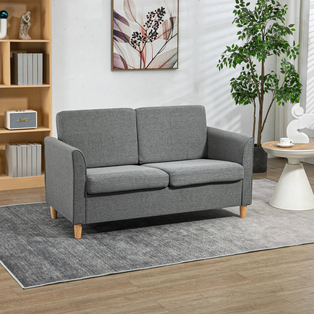 Homcom Dvivietė sofa su pagalvėlėmis, lininė, šviesiai pilka, 141x65x78cm