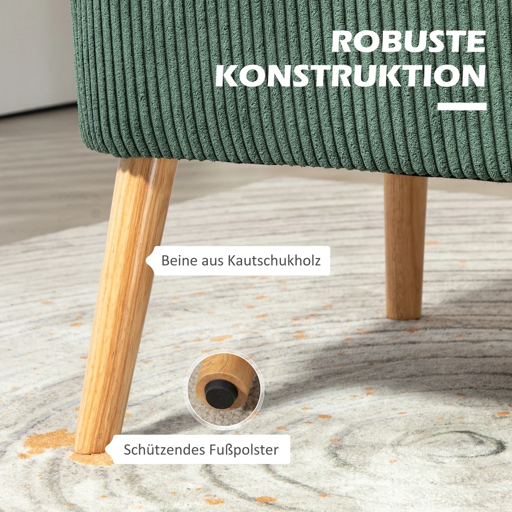 HOMCOM 2 vietų sofa, sofa su kordine išvaizda, medinės kojos, minkšta sofa, dvivietė sofa svetainei, miegamajam, 117 x 56,5 x 77 cm, žalios spalvos
