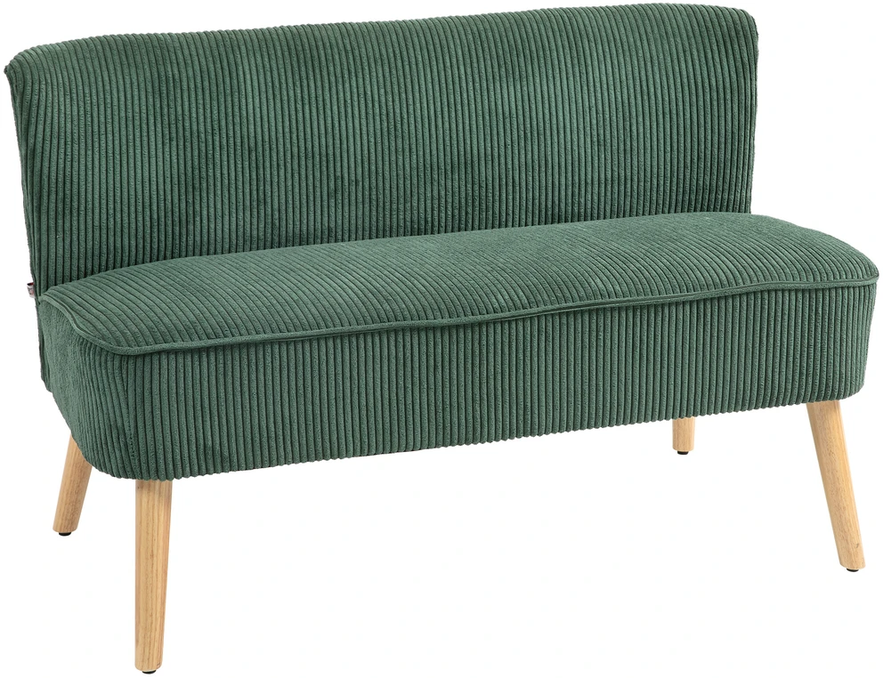 HOMCOM 2 vietų sofa, sofa su kordine išvaizda, medinės kojos, minkšta sofa, dvivietė sofa svetainei, miegamajam, 117 x 56,5 x 77 cm, žalios spalvos