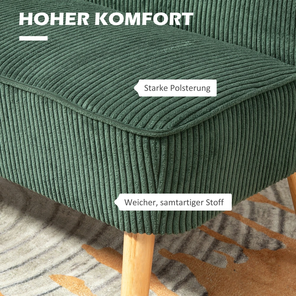 HOMCOM 2 vietų sofa, sofa su kordine išvaizda, medinės kojos, minkšta sofa, dvivietė sofa svetainei, miegamajam, 117 x 56,5 x 77 cm, žalios spalvos