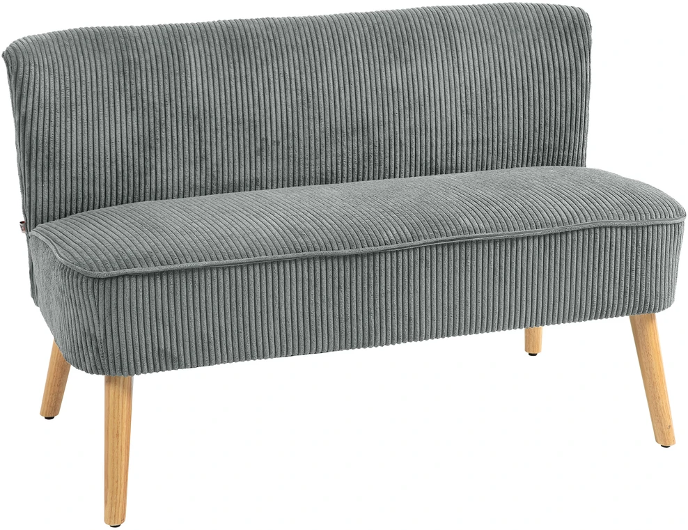 HOMCOM 2 vietų sofa, sofa su kordine išvaizda, medinės kojos, minkšta sofa, dvivietė sofa svetainei, miegamajam, 117 x 56,5 x 77 cm, pilka