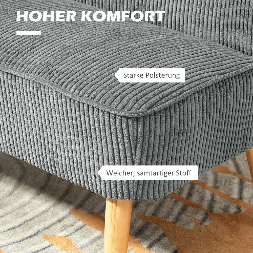 HOMCOM 2 vietų sofa, sofa su kordine išvaizda, medinės kojos, minkšta sofa, dvivietė sofa svetainei, miegamajam, 117 x 56,5 x 77 cm, pilka