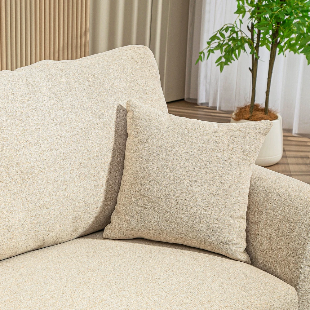 HOMCOM 2 vietų sofa, sofa su lino išvaizda, metalinės kojos, minkšta sofa, minkšta dvigulė sofa svetainei, miegamajam, 179 x 80 x 89 cm, smėlio spalvos