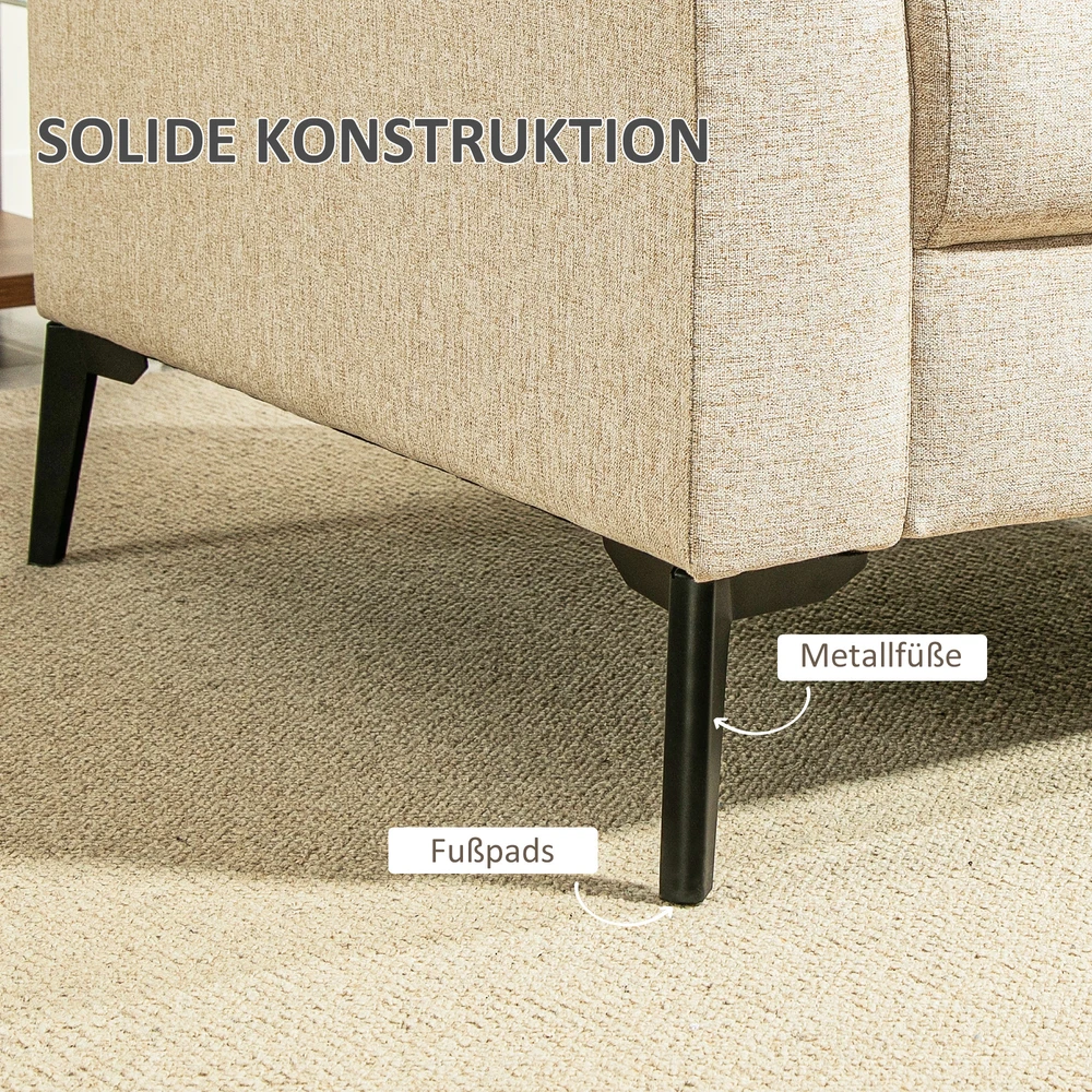 HOMCOM 2 vietų sofa, sofa su lino išvaizda, metalinės kojos, minkšta sofa, minkšta dvigulė sofa svetainei, miegamajam, 179 x 80 x 89 cm, smėlio spalvos