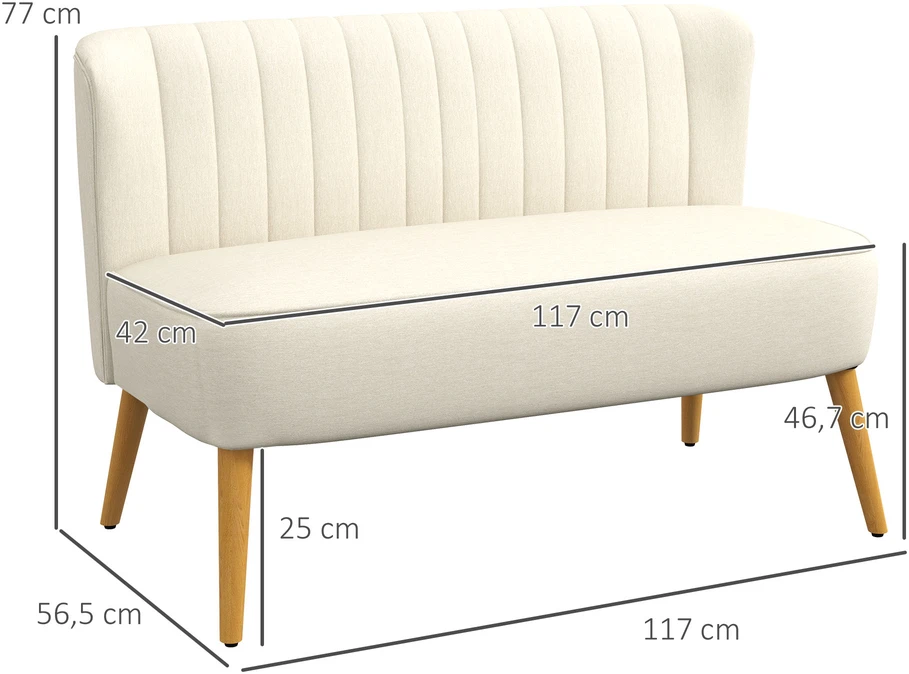 Dvivietė sofa su spyruokliniu pagrindu, kreminės baltos spalvos, 117 × 56,5 × 77 cm