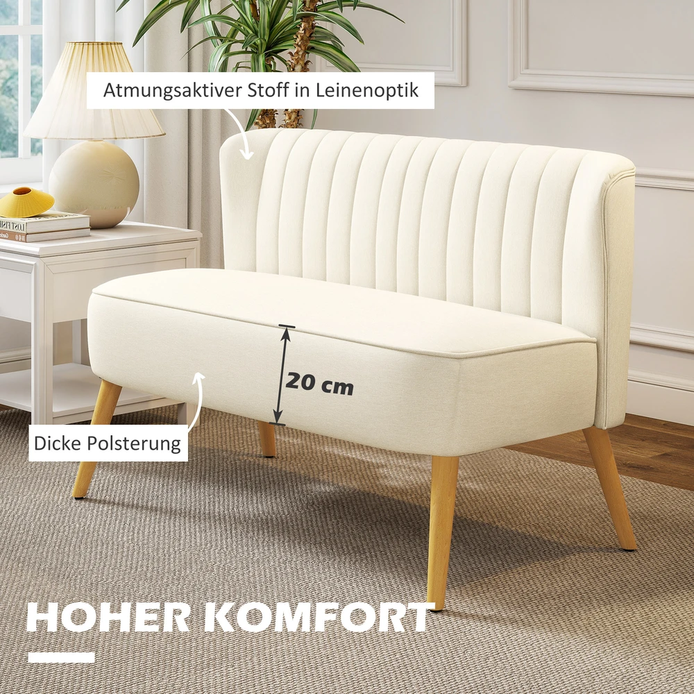 Dvivietė sofa su spyruokliniu pagrindu, kreminės baltos spalvos, 117 × 56,5 × 77 cm