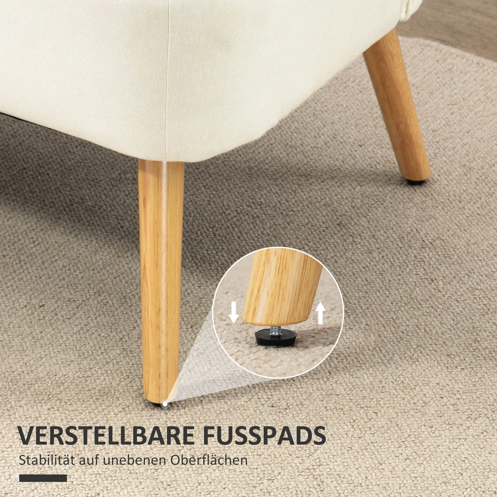 Dvivietė sofa su spyruokliniu pagrindu, kreminės baltos spalvos, 117 × 56,5 × 77 cm
