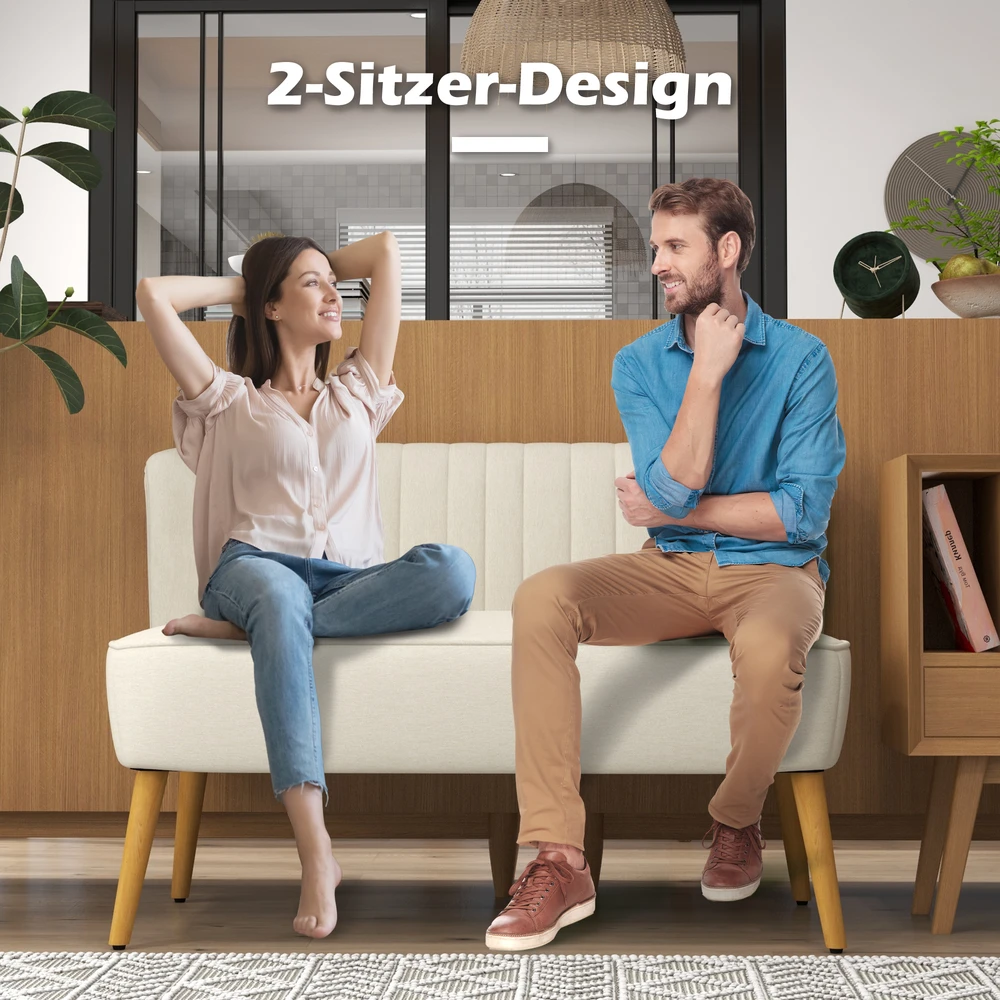 Dvivietė sofa su spyruokliniu pagrindu, kreminės baltos spalvos, 117 × 56,5 × 77 cm