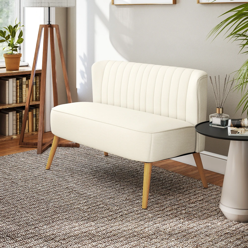 Dvivietė sofa su spyruokliniu pagrindu, kreminės baltos spalvos, 117 × 56,5 × 77 cm
