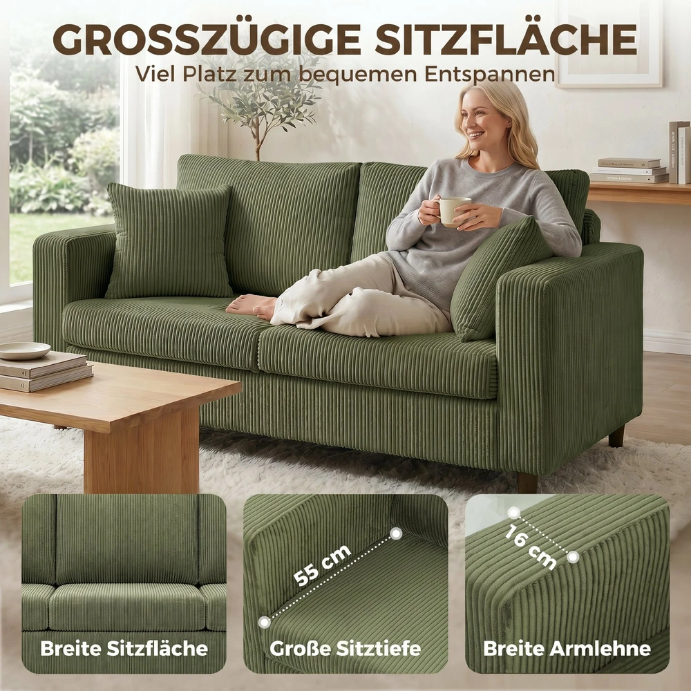 Dvivietė velvetinė sofa su kišeninėmis spyruoklėmis, žalia ir juoda, 170 × 80 × 82 cm