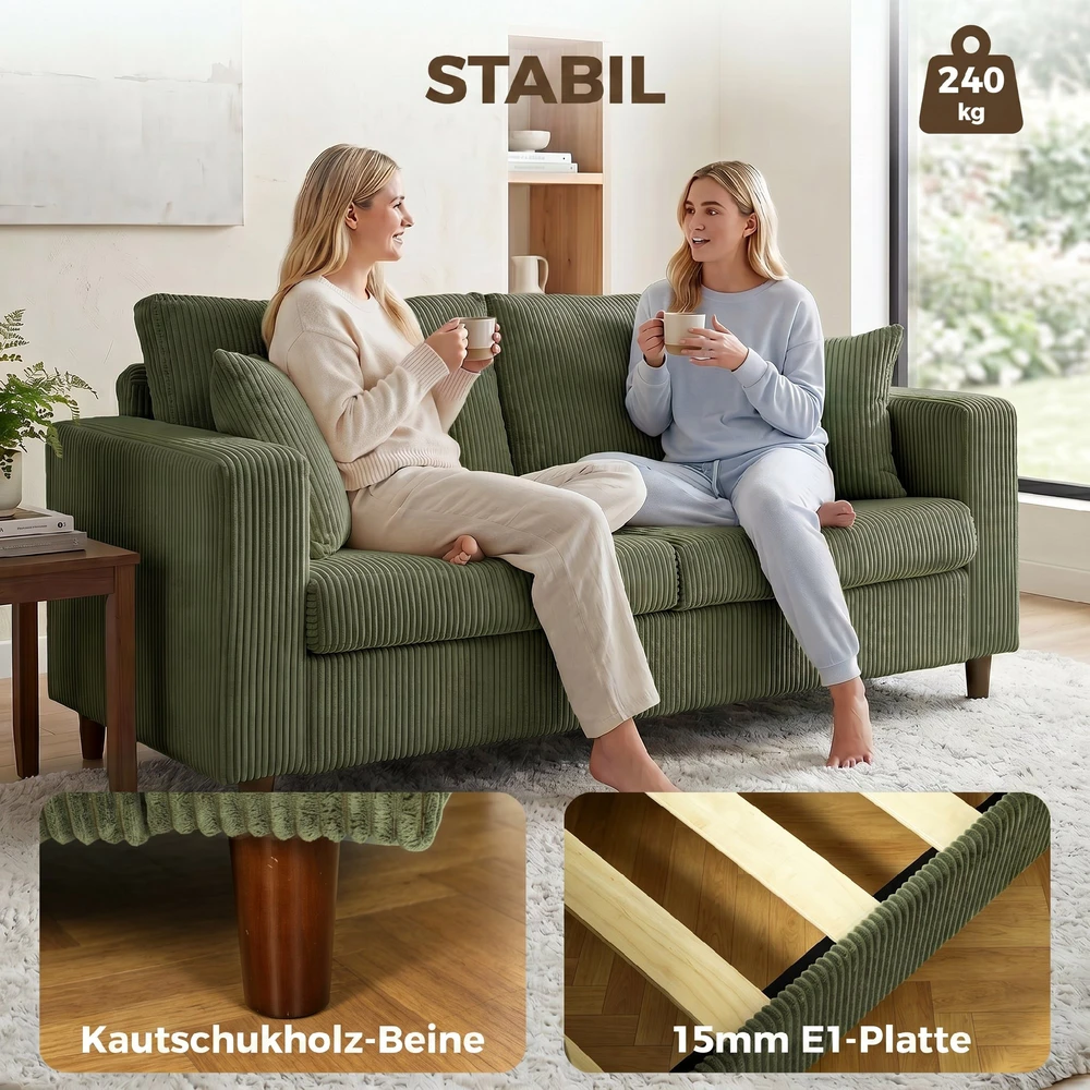 Dvivietė velvetinė sofa su kišeninėmis spyruoklėmis, žalia ir juoda, 170 × 80 × 82 cm