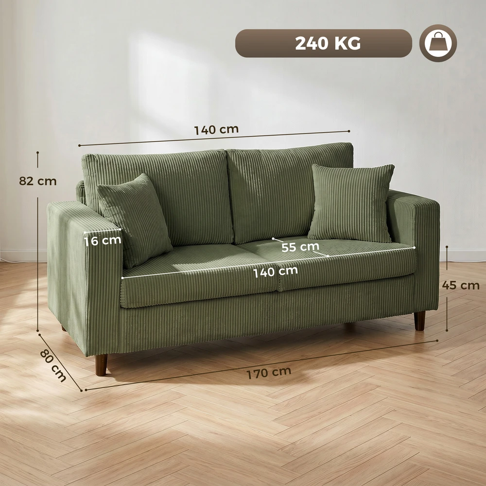Dvivietė velvetinė sofa su kišeninėmis spyruoklėmis, žalia ir juoda, 170 × 80 × 82 cm