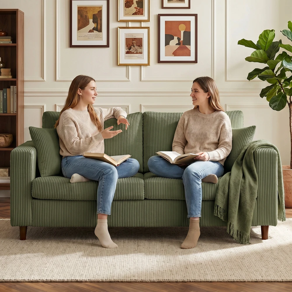 Dvivietė velvetinė sofa su kišeninėmis spyruoklėmis, žalia ir juoda, 170 × 80 × 82 cm