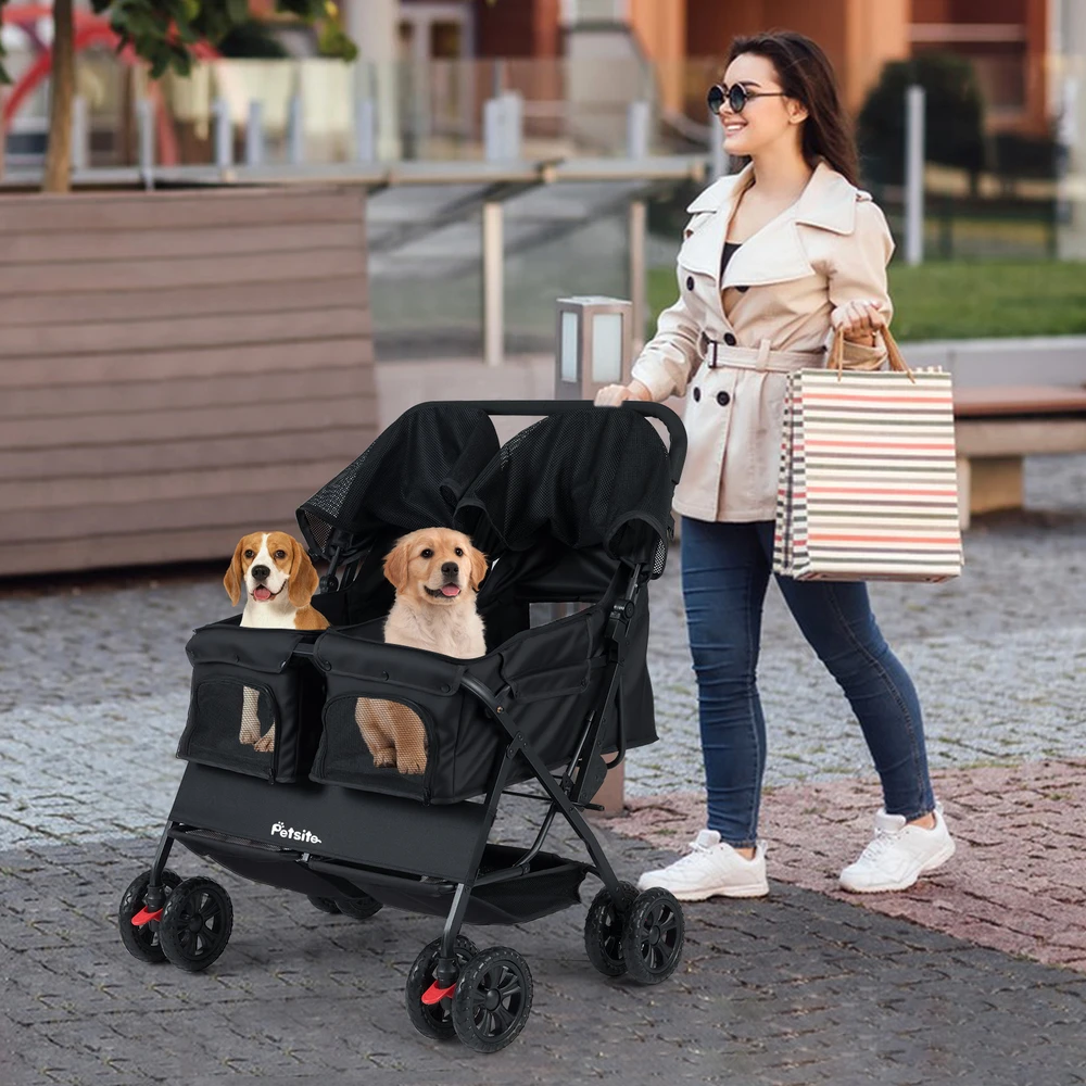 Dvivietis vežimėlis augintiniams juodas
