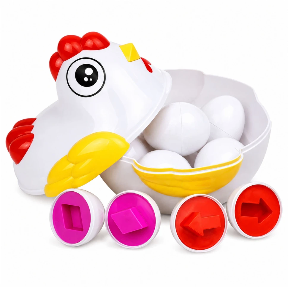 Lean Toys Edukacinis rūšiuoklis su 12 atidaromų kiaušinių ir višta-dėžute, įvairiaspalvis, 17 × 16,5 × 15 cm
