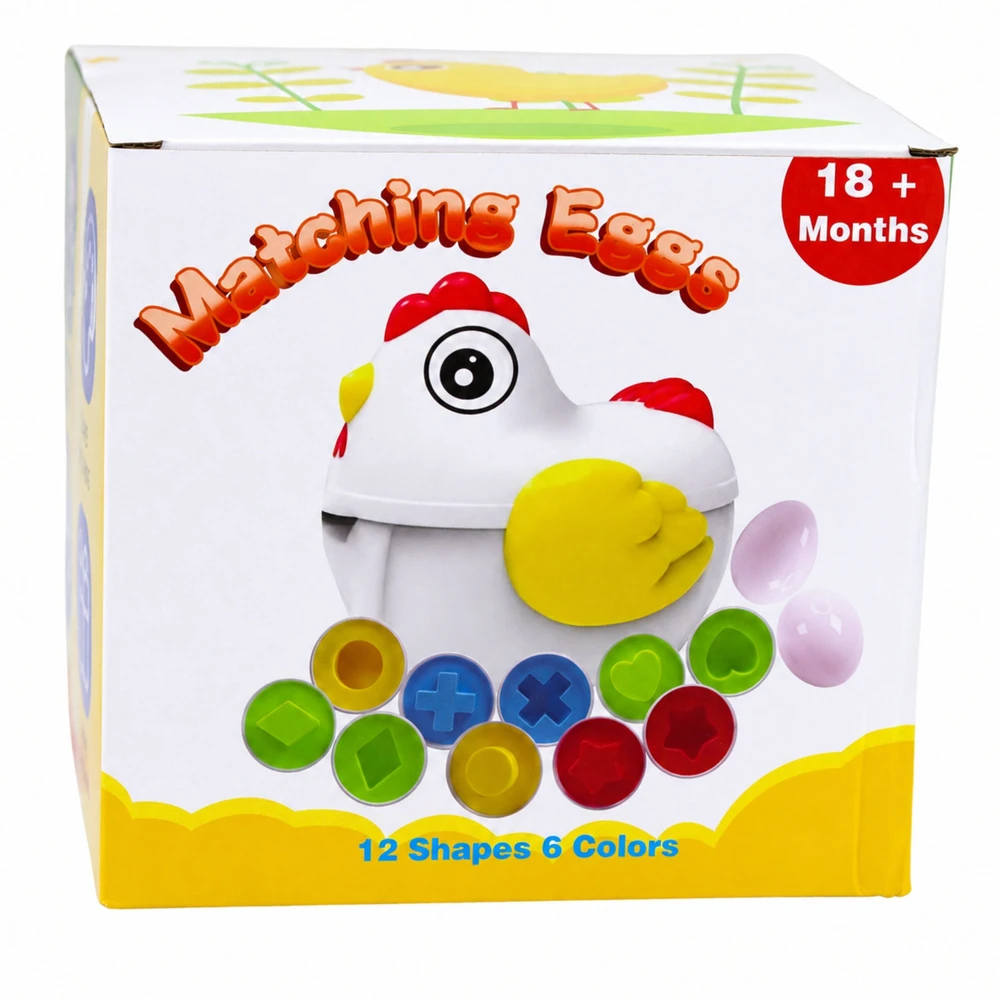 Lean Toys Edukacinis rūšiuoklis su 12 atidaromų kiaušinių ir višta-dėžute, įvairiaspalvis, 17 × 16,5 × 15 cm