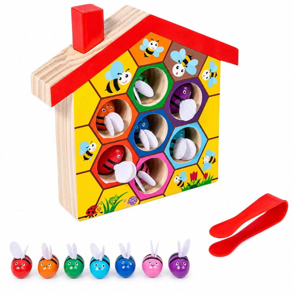 Lean Toys Edukacinis žaislas avilys su pincetu, įvairių spalvų, 7 bitės
