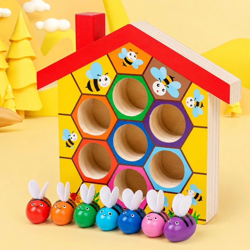 Lean Toys Edukacinis žaislas avilys su pincetu, įvairių spalvų, 7 bitės