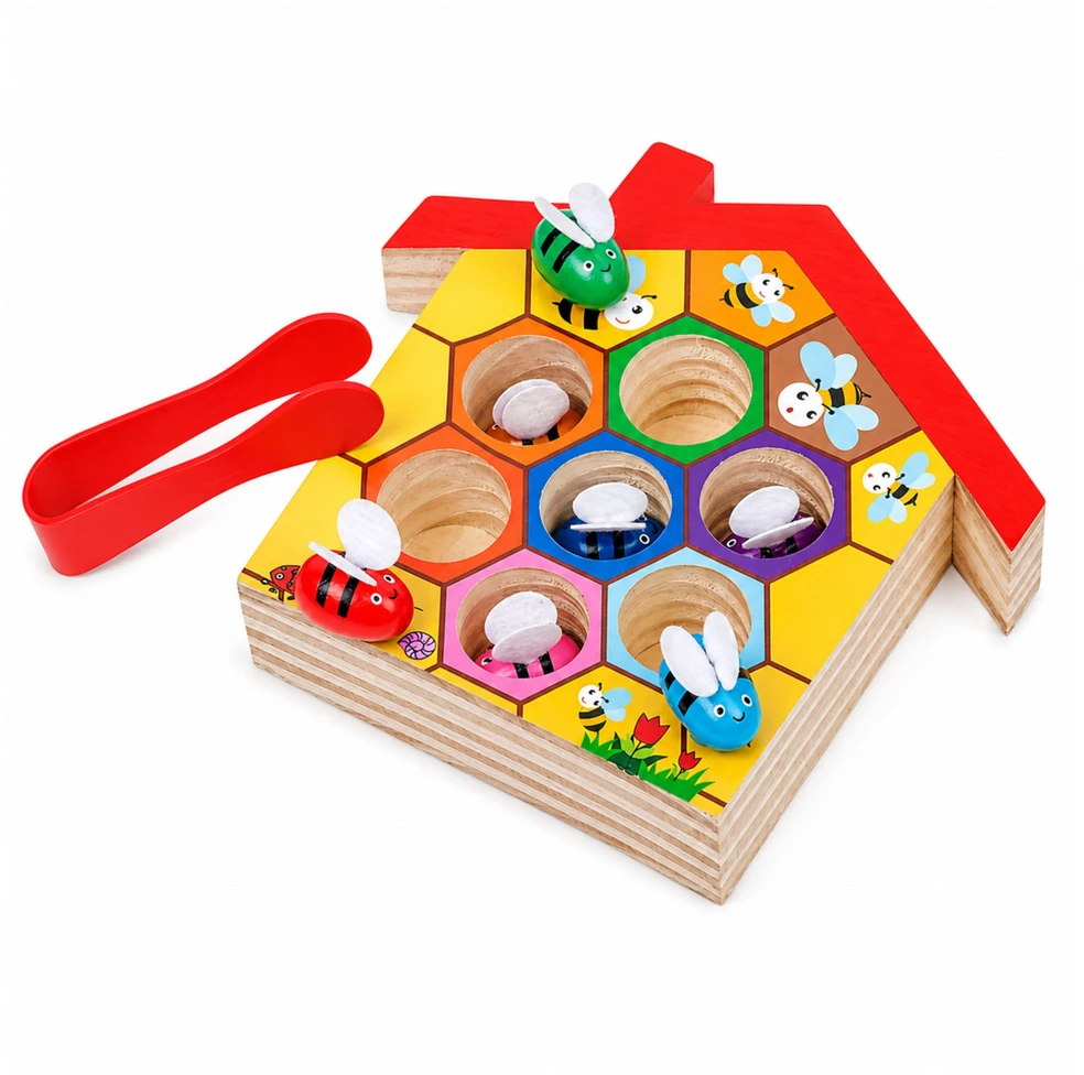 Lean Toys Edukacinis žaislas avilys su pincetu, įvairių spalvų, 7 bitės