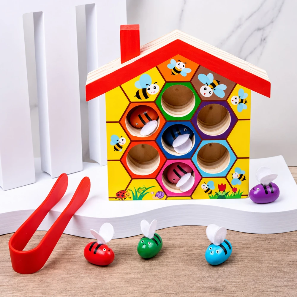 Lean Toys Edukacinis žaislas avilys su pincetu, įvairių spalvų, 7 bitės