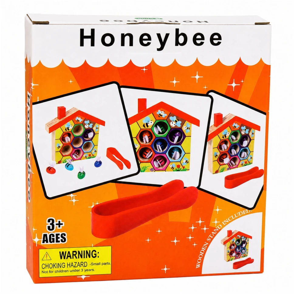 Lean Toys Edukacinis žaislas avilys su pincetu, įvairių spalvų, 7 bitės
