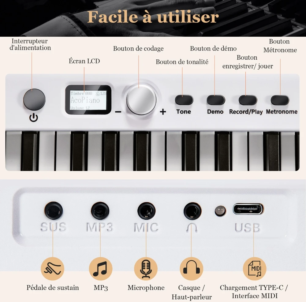 Elektrinė klaviatūra balta