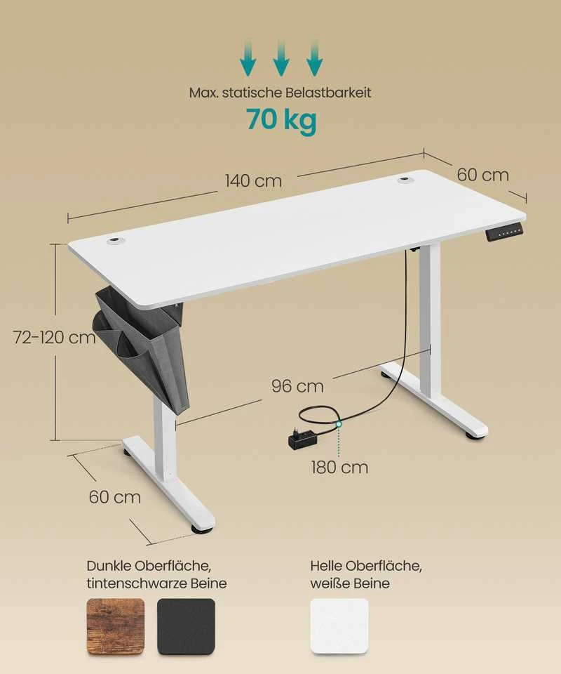 Songmics Reguliuojamo aukščio stalas 60 x 140 x 72-120cm