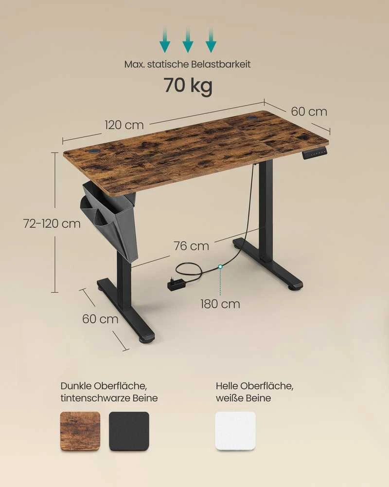 Songmics Reguliuojamo aukščio stalas 60 x 120 x (72-120) cm