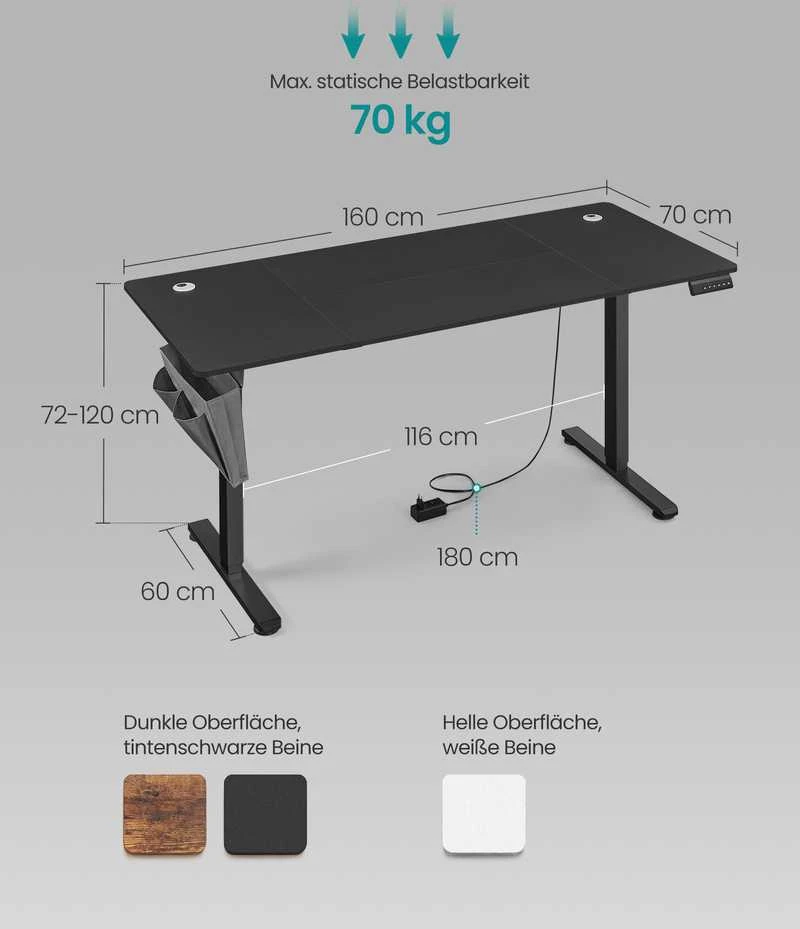 Songmics Reguliuojamo aukščio stalas 70 x 160 x 72-120cm