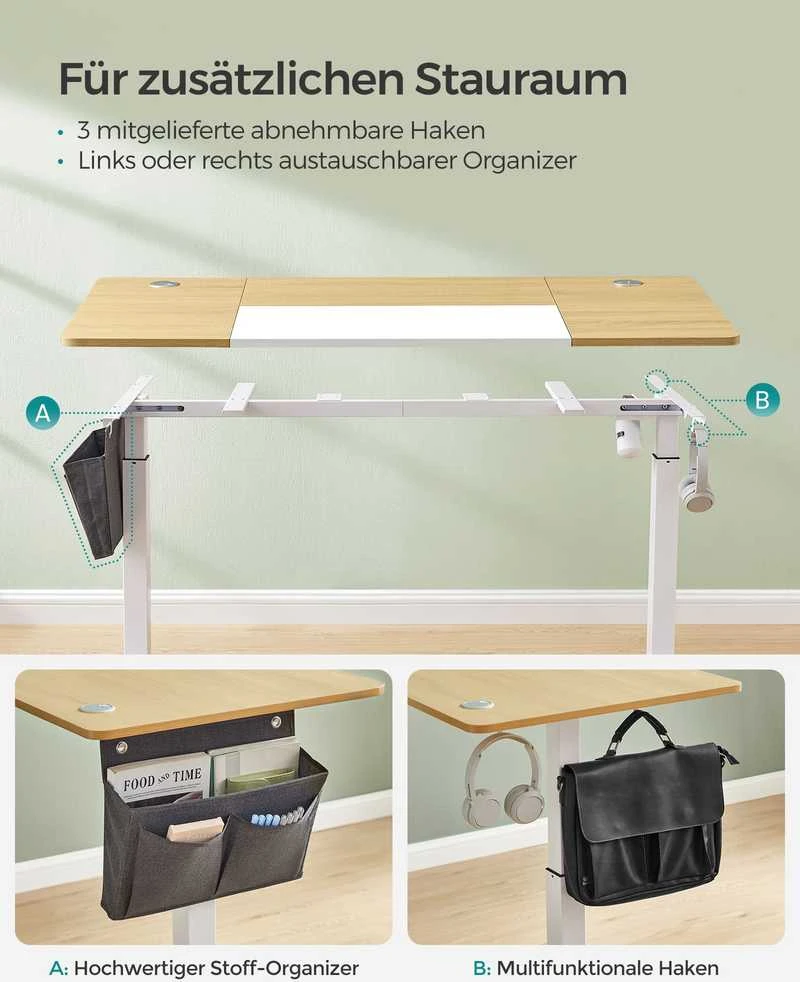 Songmics Reguliuojamo aukščio stalas 70 x 160 x (72-120) cm