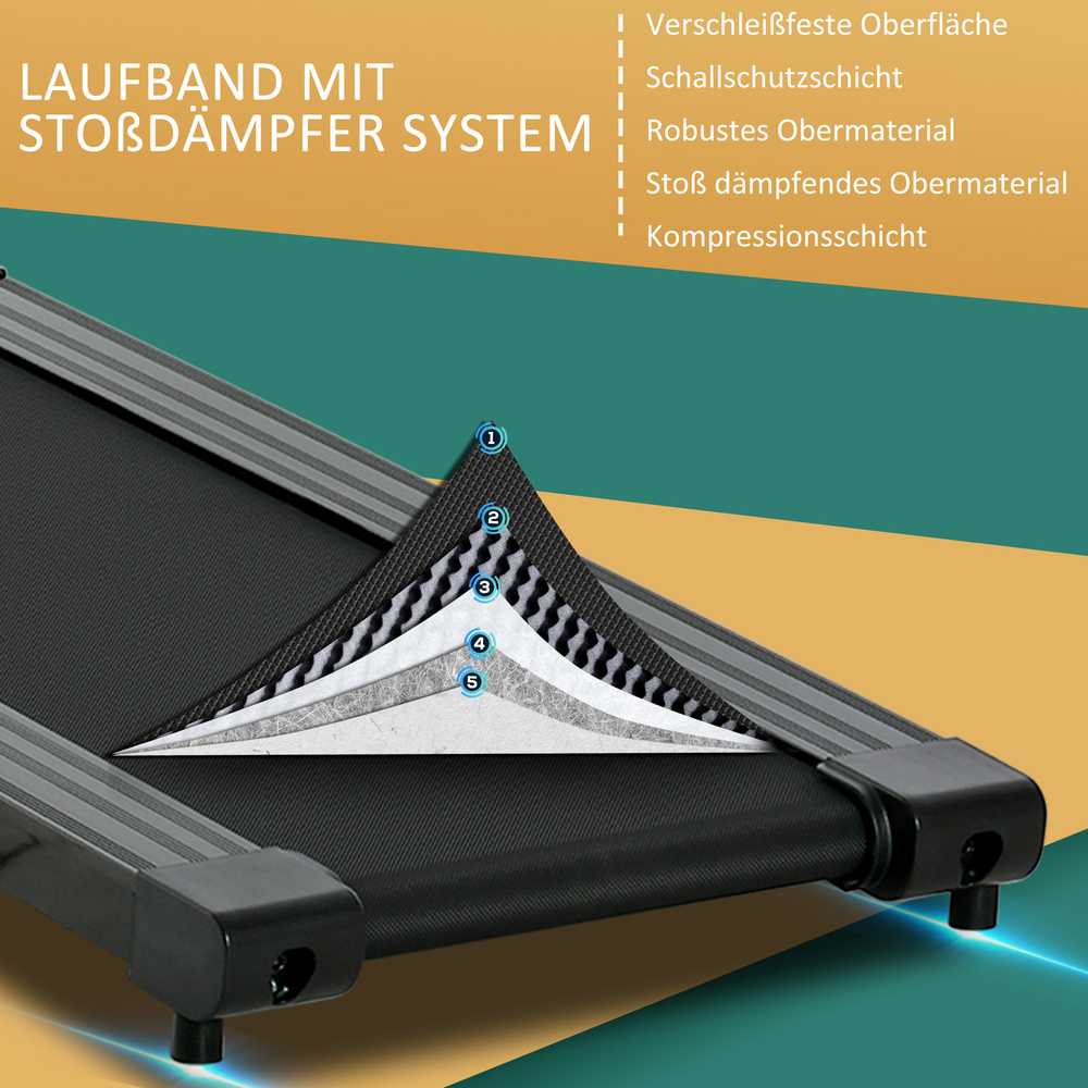 HOMCOM sulankstomas elektrinis bėgimo takelis, 500 W, 0,8-10 km/val., LCD ekranas, puodelių laikikliai, juodas, 123x62x117 cm