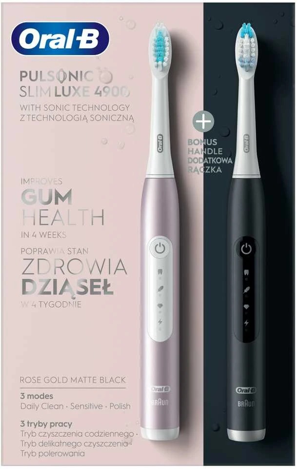 Elektriniai dantų šepetėliai Oral-B Pulsonic Slim Luxe 4900, 2 vnt. (rožinis ir juodas)
