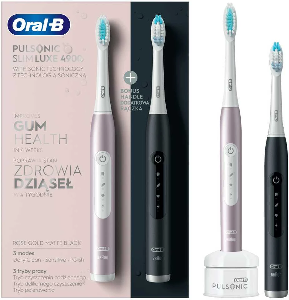 Elektriniai dantų šepetėliai Oral-B Pulsonic Slim Luxe 4900, 2 vnt. (rožinis ir juodas)