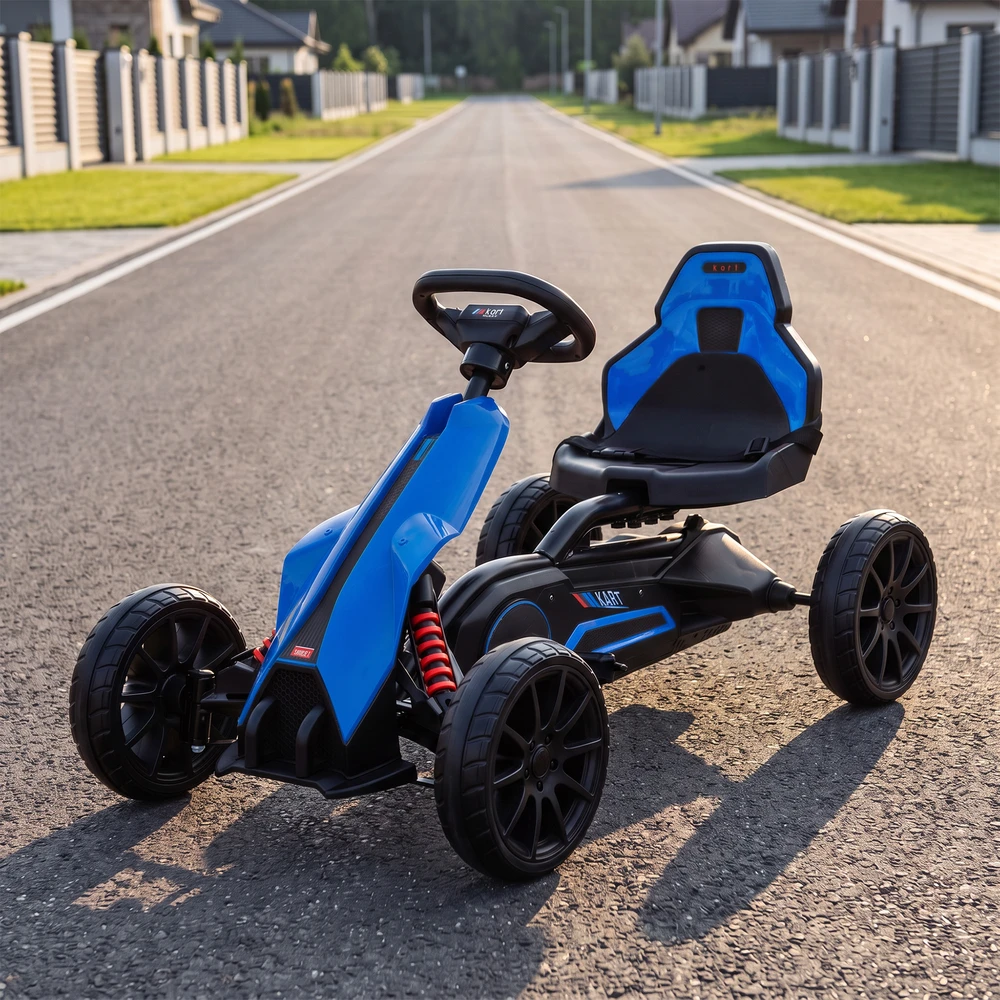 Elektrinis gokartas su 2 greičio režimais ir EVA ratais, mėlynas, 100 × 58 × 58,5 cm