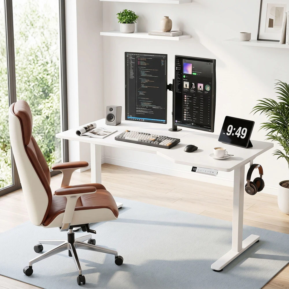 Elektrinis kampinis rašomasis stalas su 3 atminties pozicijomis, 140 x 80 x 72–120 cm