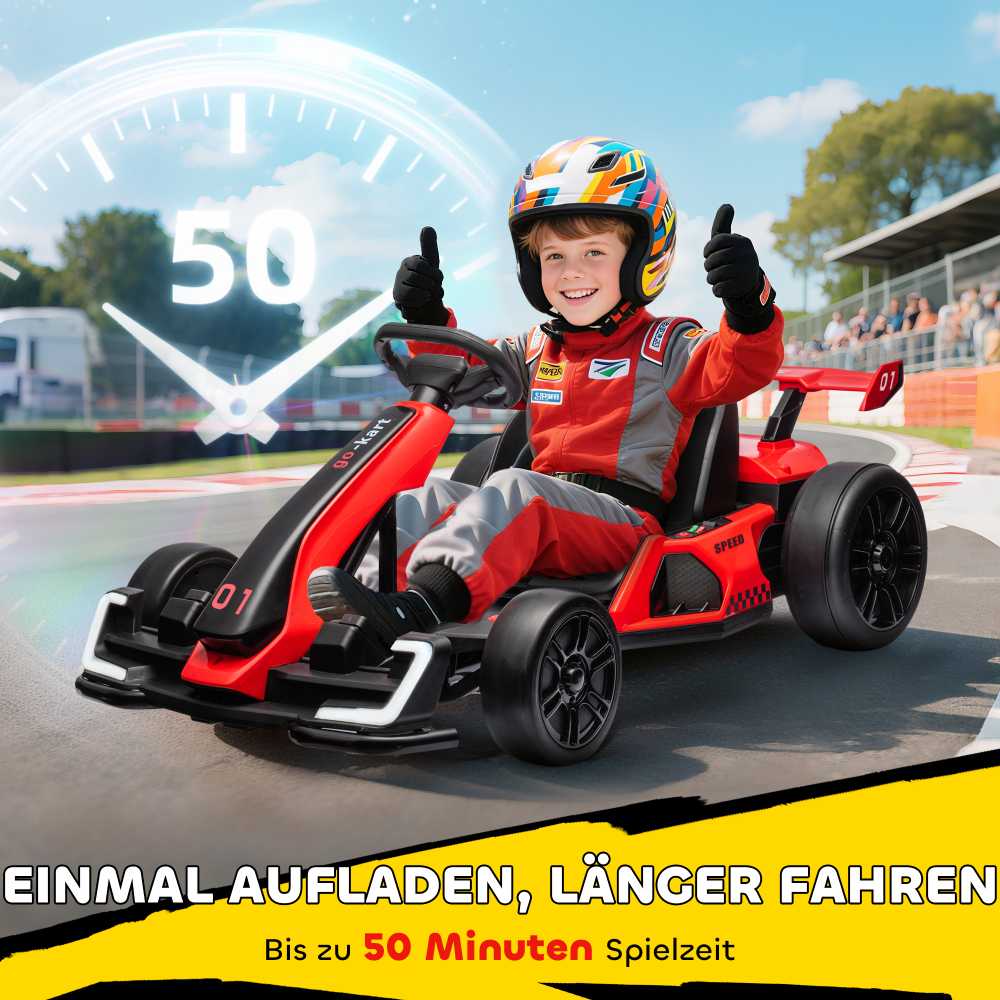 HOMCOM vaikų elektrinis kartingas 24 V 6-12km/h drift kartingas su drift režimu, lėtu startu, 3 padėčių reguliuojama sėdyne, kartingas su ekranu, muzika, saugos diržu, vaikiška transporto priemonė 6-12 metų vaikams, raudona