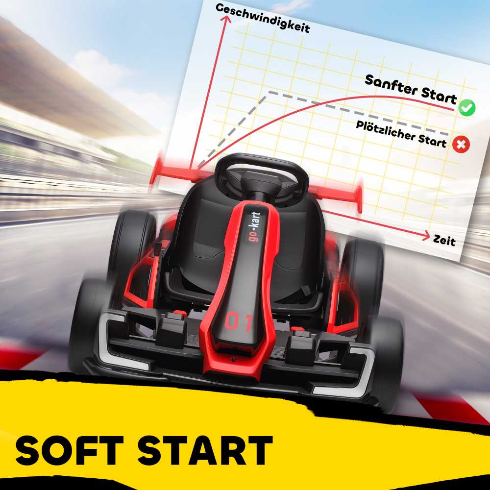HOMCOM vaikų elektrinis kartingas 24 V 6-12km/h drift kartingas su drift režimu, lėtu startu, 3 padėčių reguliuojama sėdyne, kartingas su ekranu, muzika, saugos diržu, vaikiška transporto priemonė 6-12 metų vaikams, raudona