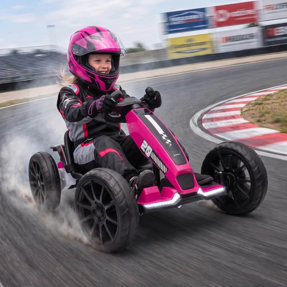 Elektrinis kartingas reguliuojamo ilgio su 2 varikliais, rožinis/juodas, 98 × 55,5 × 46,5 cm