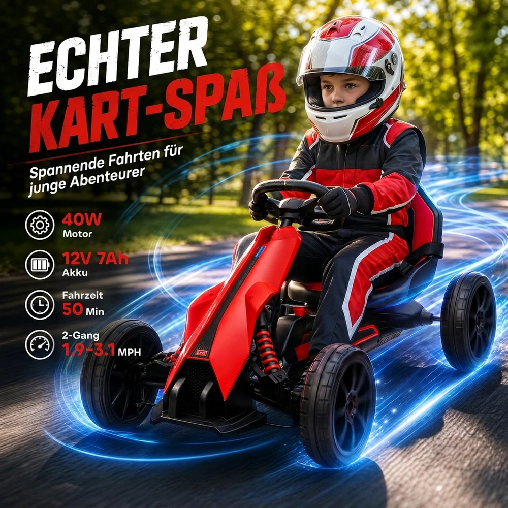 Elektrinis kartingas vaikams, 3–5 km/h, su EVA ratais, raudonas, 100 × 58 × 58,5 cm