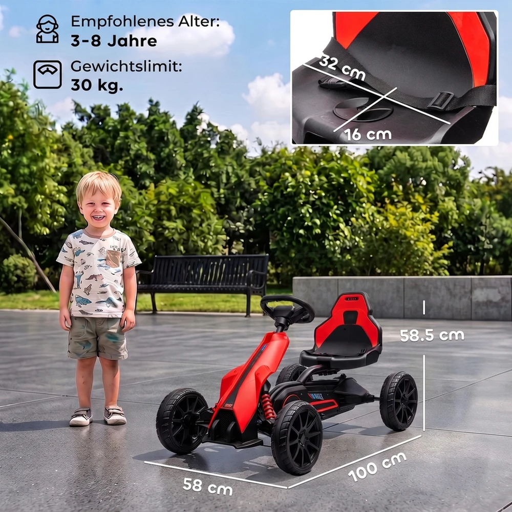 Elektrinis kartingas vaikams, 3–5 km/h, su EVA ratais, raudonas, 100 × 58 × 58,5 cm