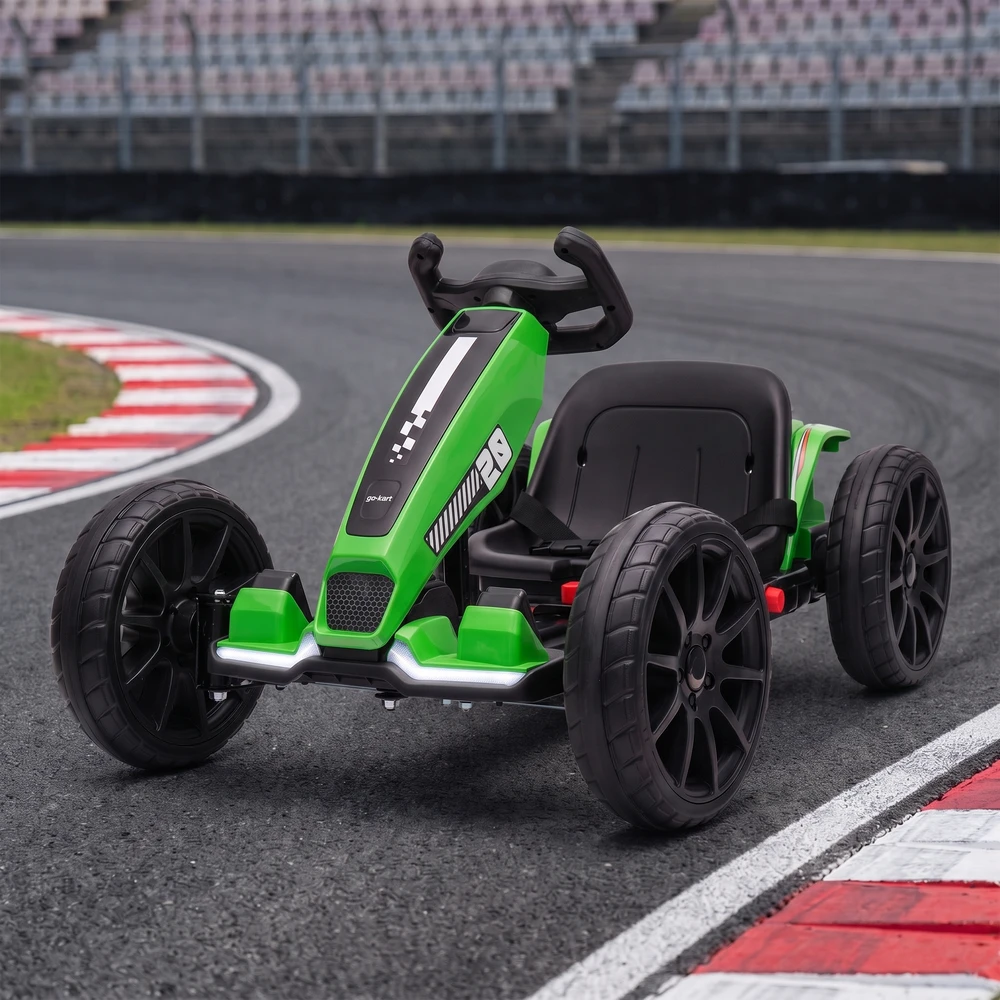 Elektrinis kartingas vaikams su reguliuojamu ilgiu ir dviem varikliais, žalias ir juodas, 98 × 55,5 × 46,5 cm