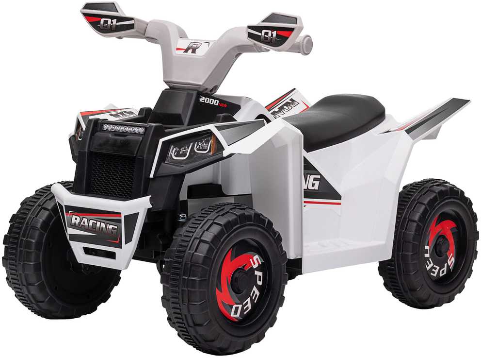 HOMCOM elektrinis vaikiškas keturratis, mini elektrinis keturratis su važiavimo pirmyn ir atgal funkcija, 6 V elektrinė transporto priemonė 1,5-3 metų vaikams, 2,5 km/val., baltos spalvos