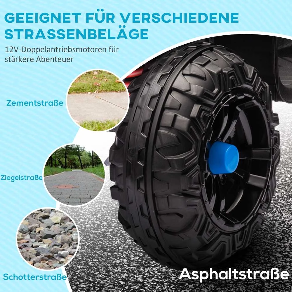 AIYAPLAY elektrinis keturratis vaikams 12V, su 4 ratų pakaba, MP3 muzikos grotuvu, priekiniais žibintais, atbuline eiga, 3-5 metų vaikams, 5 km/h, metalinis, mėlynas