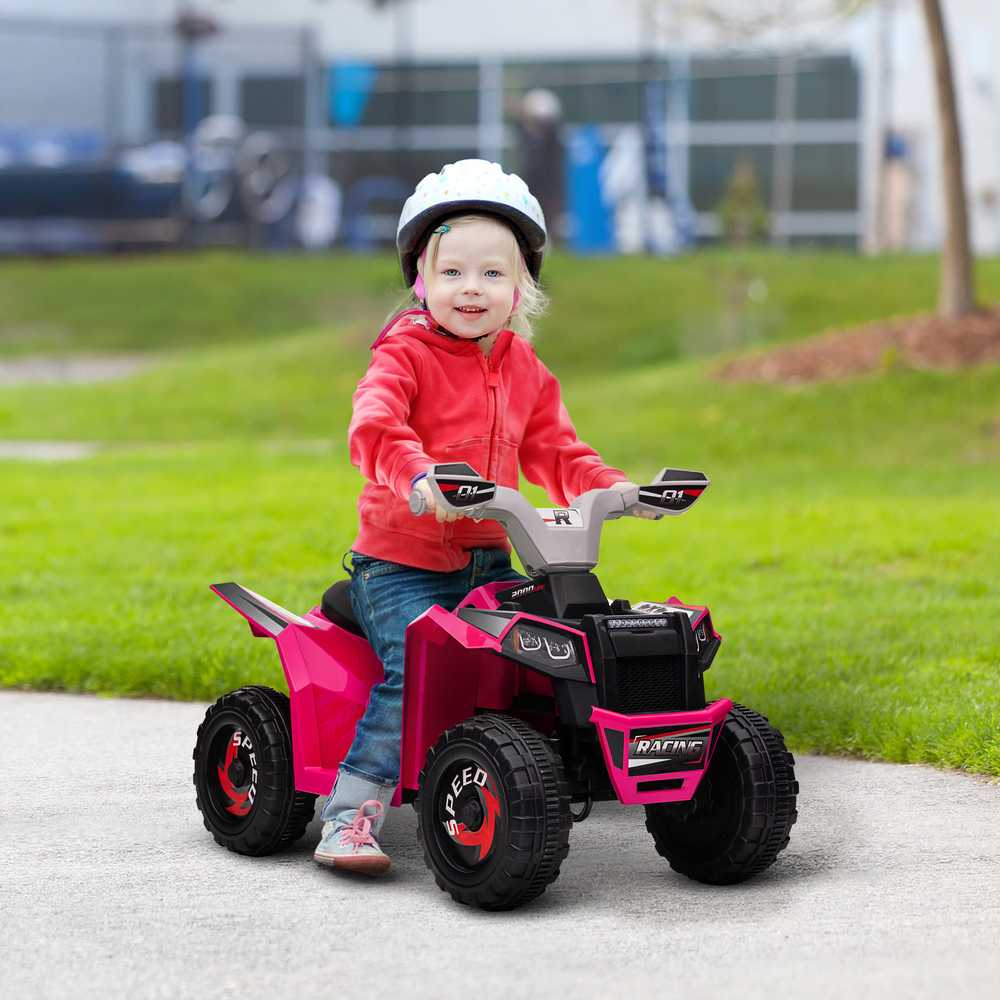 HOMCOM elektrinis keturratis vaikams, mini keturratis su pirmyn/atgal funkcija, 6 V elektrinis transporto priemonė vaikams 1,5–3 metų, 2,5 km/val., rožinis